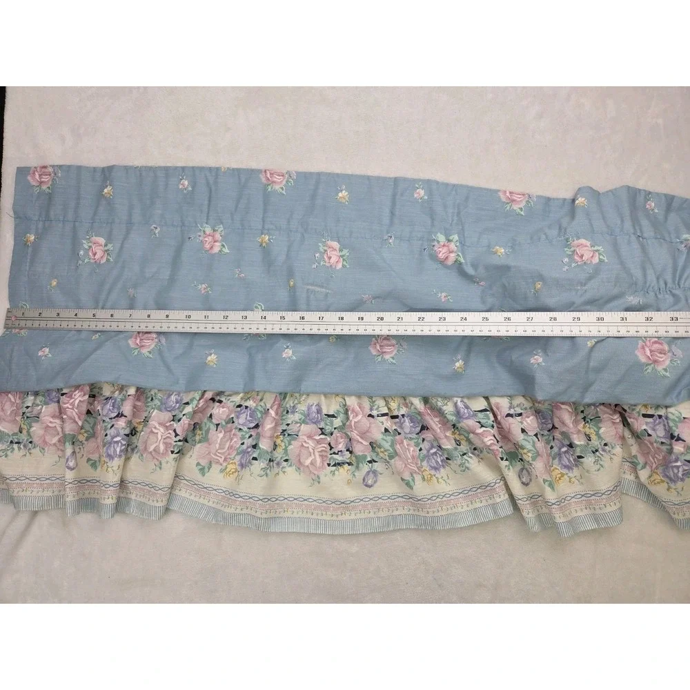 2 Vintage 1980s Floral Curtain Valances Ruffled Country Blue JCP 19x78